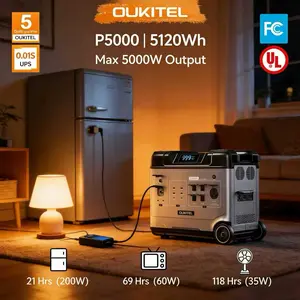 OUKITEL P5000 Pro 5120WhSolar Generator for Mini Fridge, Projector & Grill Gril10-Year Battery Solar Charging 15 Ports for Camping RV Travel Emergency
