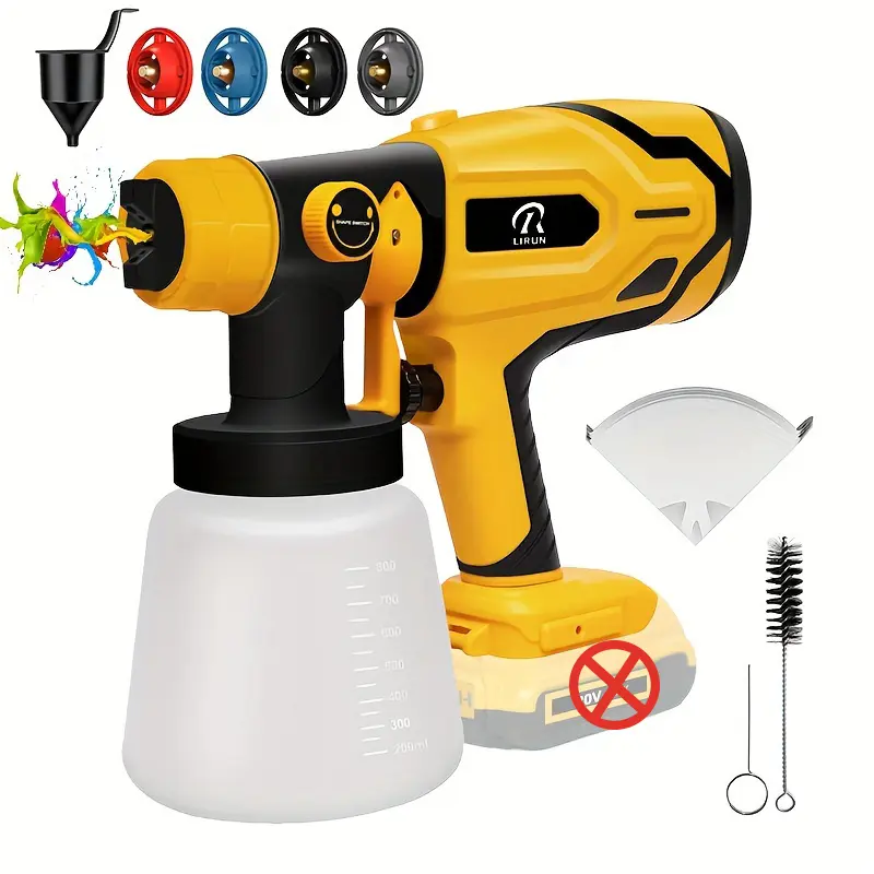 Cordless Paint Sprayer Compatible with DEWALT 20V MAX Battery Powerful Motor 800ML Capacity HVLP Paint Sprayer Electric 3 Sprayer Modes Equipped with LED Light 4 Brass Nozzles