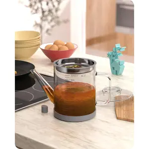Glass  Separator, Bacon  Container with Strainer, Frying Oil Storage Can for Cooking (1L /4 Cups)