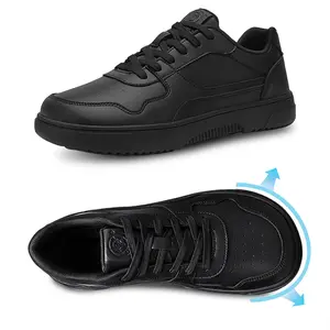 Black wide toe outdoor running shoes, wide toe off-road running shoes, leather upper, affordable work shoes, widened design, suitable for sports and casual wear, stain resistant, all day comfortable, ideal for outdoor activities and daily wear.