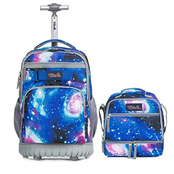 Tilami Rolling Backpack 19 inch with Lunch Bag Wheeled Laptop Backpack, Galaxy
