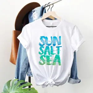 Sun Sand Salt Beach Shirt, Retro  T-Shirt, Trendy Beach Shirts for Women, Summer Vacation Shirts, Womens Oversized Beach Shirt