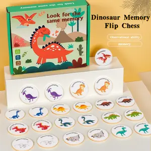 Wooden Dinosaur Memory Flip Game Set, Tabletop Games, Stem Education Toy for Kids 3+, Enhances Observation, Focus, Hand-Eye Coordination, Ideal Gift