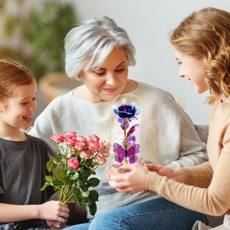 DEEMEI Birthday Gifts for Women Eternal Flower Light Up Galaxy Rose in Glass Dome with Butterfly Valentines Day Gifts for Her Mom Girlfriend Daughter