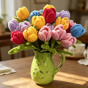 Tulip Bouquet Twist Sticks Set of 10, Handmade Gift for Girlfriend, Office Desk Decoration, Vase Ornament, Perfect for 520 Gifts