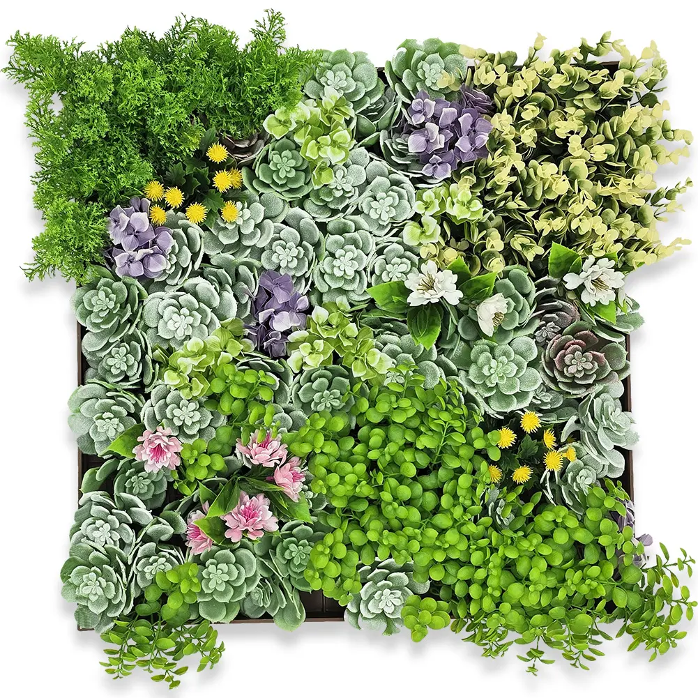 Modern Home 20" Square Vertical Hanging Artificial Succulent Wall Art - Wall Mount 3D Garden Greenery