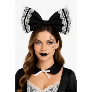 Dark Creepy Doll Lace Bow Headband - Halloween Costume Accessory