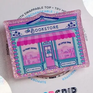 The Bookstore Cute Pink Sparkly Acrylic Resin Kindle Grip, CrystalLovee Bookish PopSocket, Magnetic Phone Grip, Gift for Book Lovers, Kindle Accessories