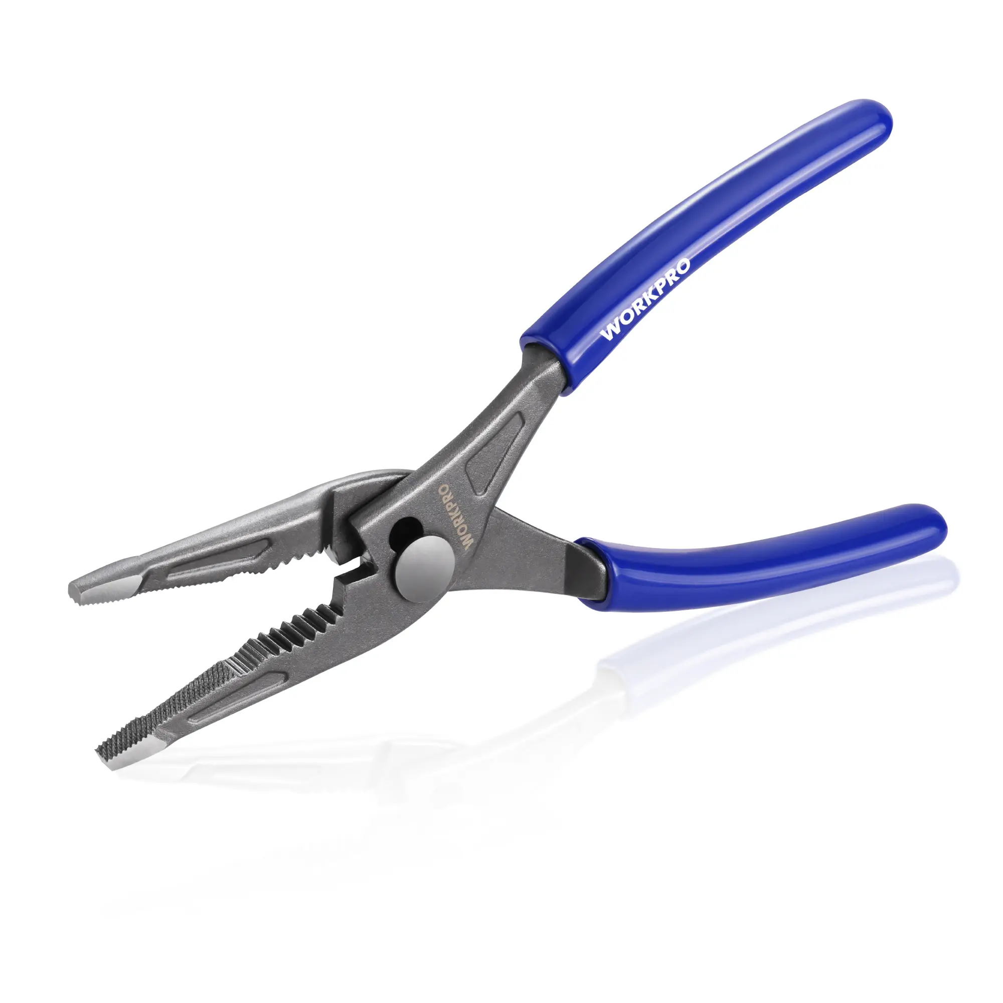 #fathersdaygift WORKPRO 8'' Long Nose Slip Joint Pliers, CR-V Needle Nose Pliers with Comfortable Grip Handles, 3-Zone Serrated Jaw from Premium Steel for Clamping, Tightening and Loosening