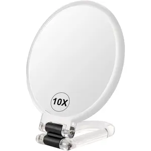1X/10X Magnifying Handheld Mirror Double Sided, Foldable Travel Makeup Mirror, Adjustable Rotation Pedestal Hand/Hanging/Desk Vanity Mirror-Clear