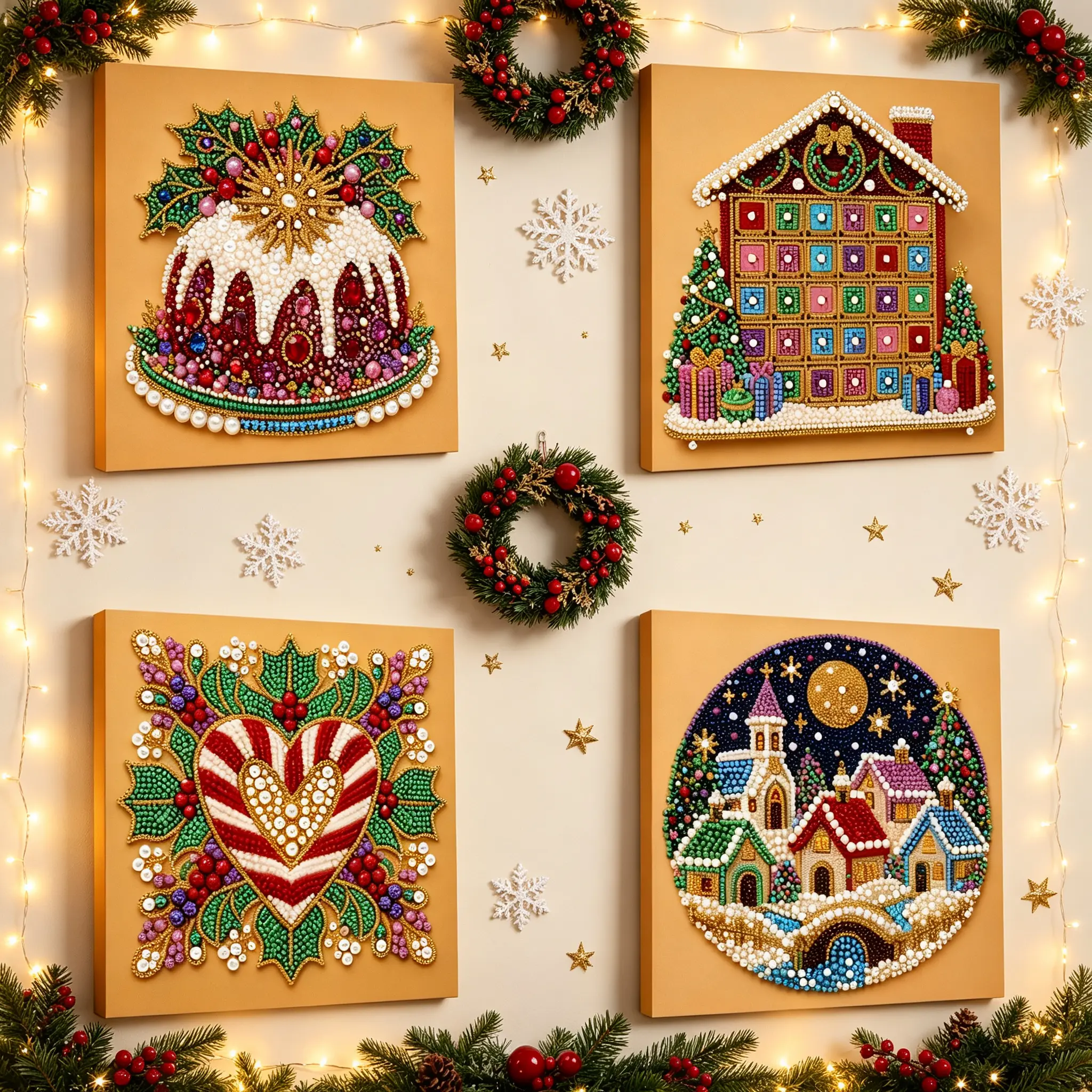 DIY Framed Diamond Art Kit for Adults, Romantic Christmas Designs, 9.84x9.84x0.59in Pearl Drills, Full Dotting Tools, Gift Box Packed, Cross Stitch-Style Home Wall Decor