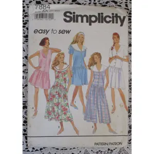 Simplicity 7884 Easy To Sew Loose Fitting Dress or Romper 2 Lengths Size 6-16