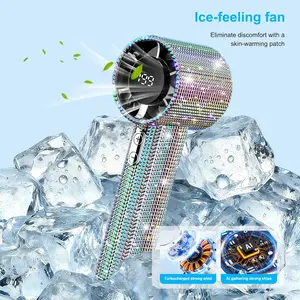 Luxury Craftsmanship Portable Fan Set, Strong Wind Rechargeable Hand Fan with Digital Display, Long Battery Life Outdoor Cooler for Vacation Party gifts