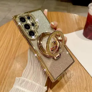 Glitter Design Phone Case with Ring Holder Feature, Anti-drop Cellphone Protective Case, Shockproof Mobile Phone Cover Protector for Samsung Galaxy S26 S25Ultra S24 S23 S22