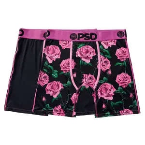 PSD Mens Pink Roses Boxer Brief 2 Pack - Standard Length 7 Inch Inseam, Soft and Breathable Cotton Blend Fabric PSD Mens Pink Roses Boxer Brief 2 Pack - Standard Length 7 Inch Inseam, Soft and Breathable Cotton Blend Fabric