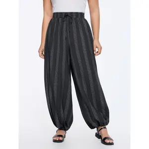BLOOMCHIC Plus Size Striped Print Drawstring Waist Jogger Pants [M-6X] 2026 Spotlight,Summer wins,Deals for your days