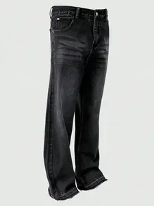 Men's Casual Loose Wide Leg Jeans, Slim-Fitting Straight Tube Denim Jeans, Street Style Fashion, All Seasons Wear, Champagne Blue