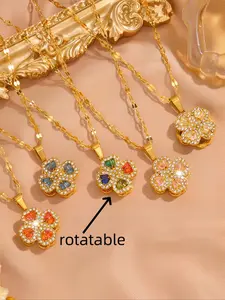 Flower Design Pendant Necklace, Stainless Steel Jewelry for Party, Daily Clothing Decor, Trendy All-match & Exquisite Jewelry for Birthday Gift, Adjustable Charms Necklace