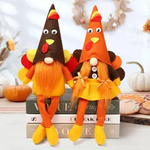 2 Pack Handmade Fall Turkey Gnomes Decoration Set Standing