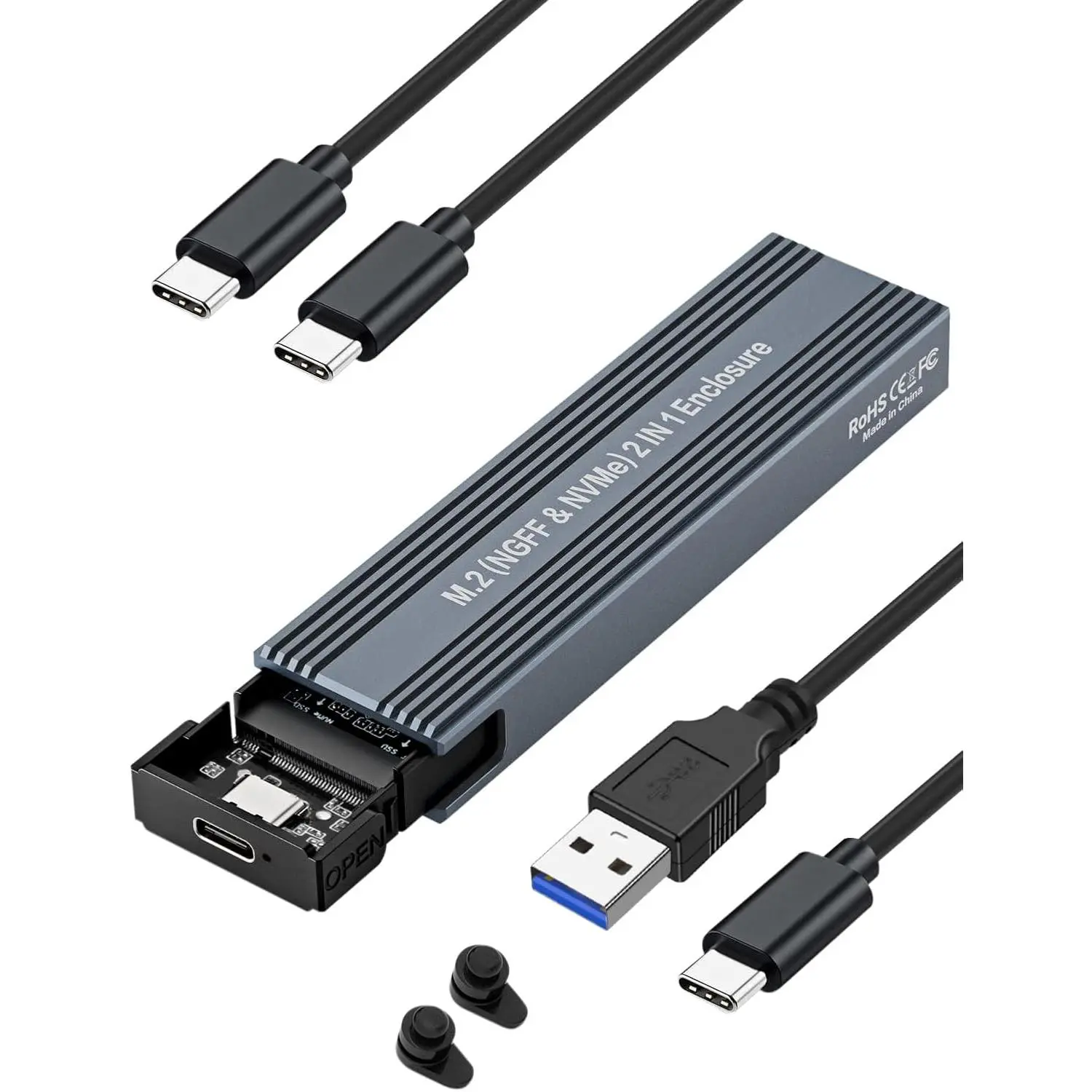 F-APT10 Aluminum Alloy Shell 10Gbps M.2 NVME SATA SSD Enclosure Adapter - USB 3.2 Gen 2 Cables, Type-C, Dual Protocols (UASP/Trim), Upgraded Cooling, 102*28*12mm, Supports M-Key/B+M Key PCI-E 6Gbps SSDs 2242/2260/2280, Linux Compatible, 1*25Cm Usb A To Us