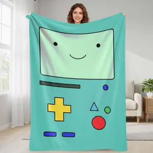 Cute Retro Game Console Flannel Blanket  Minimalist Geometric Print Pattern  Soft Cozy Warm Lightweight Plush Fabric  Perfect for Bedroom Decor  Gaming Room  Office Lounge  Sofa Couch  Gift for Friends and Home Relaxation