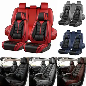 Waterproof Car 5 Seat Covers, Front Rear Full Set PU Leather Protector,Car Seat Cushion Cover Universal Fits For Toyota Highlander/Tacoma/Camry/Corolla/RAV4 -  Red