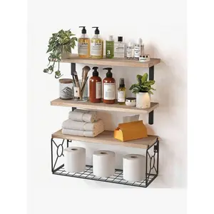 Bathroom Shelves Over Toilet - Wall Mounted Floating Shelves Toilet Paper Storage Small Farmhouse Decor Shelf 16 Inch.