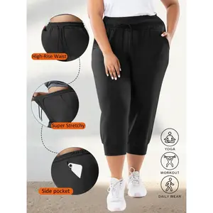 Women's Plus Size Capri Sport Pants with Pockets, High Waisted Athletic, High Elasticity, Adjustable Drawstring, Soft Casual Fit, Comfortable and Stylish, Athletic Running Pants, Athleisure Style BottomsRAIMENTRY