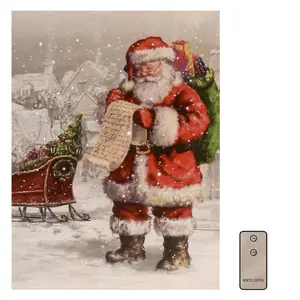 LumaBase Battery-Operated Lighted Wall Art Santa with 40 Twinkling White LED Lights Full Color Printed Canvas Remote Control Indoor Party Lighting Decoration