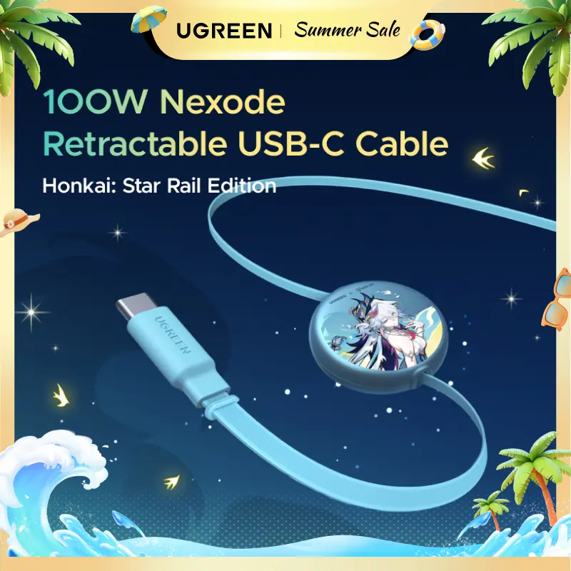 UGREEN × Honkai: Star Rail Series 100W Retractable USB C Cable, Type C Cord USB C Charger Cable for iPhone 17/16/15/14, MacBook Pro/Air, Galaxy S25/S24/S23, iPad Pro/Air, Pixel 9/8, Switch, AirPods, Black, 3.3FT,Summer Sale