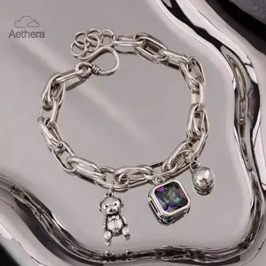 Elegant 925 Sterling Silver Bear Charm Bracelet with Shiny Crystals, New Design Jewelry for Women, Ideal Gift for Her, Perfect for Celebrations & Everyday Wear