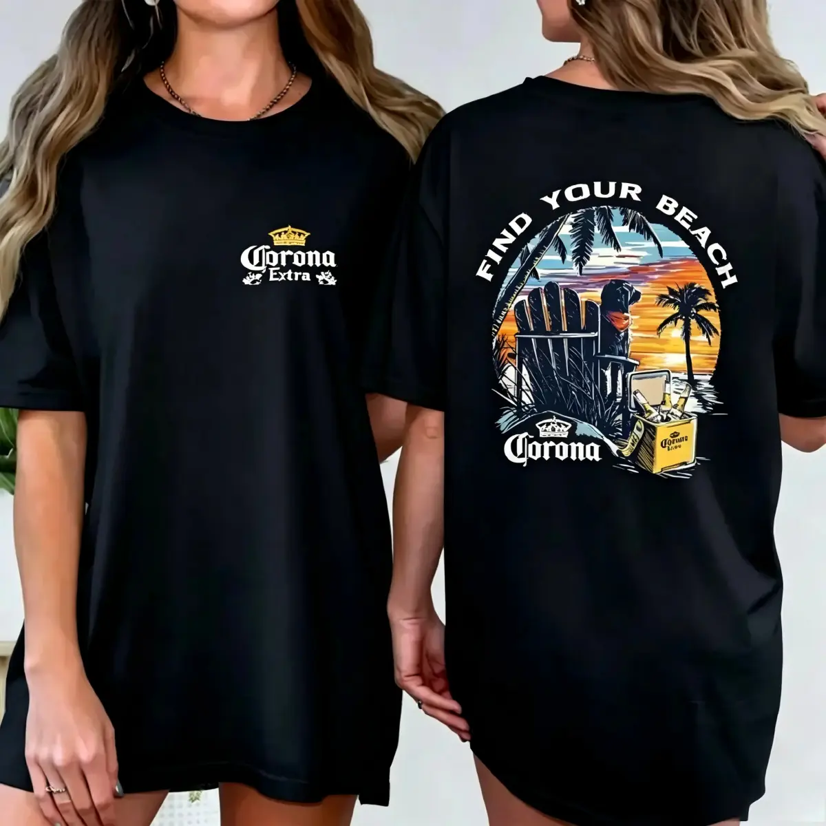 🍺 [graphic tee] Comfort Colors Corona Extra 2-Sided T-Shirt Find Your Beach Sunset graphic tee, Oversized Cotton Vacation Streetwear Shirt, Casual Summer Beach Outfit, Viral TikTok Beer Lover graphic tee for Men Women Travel Fans Victory t-shirt