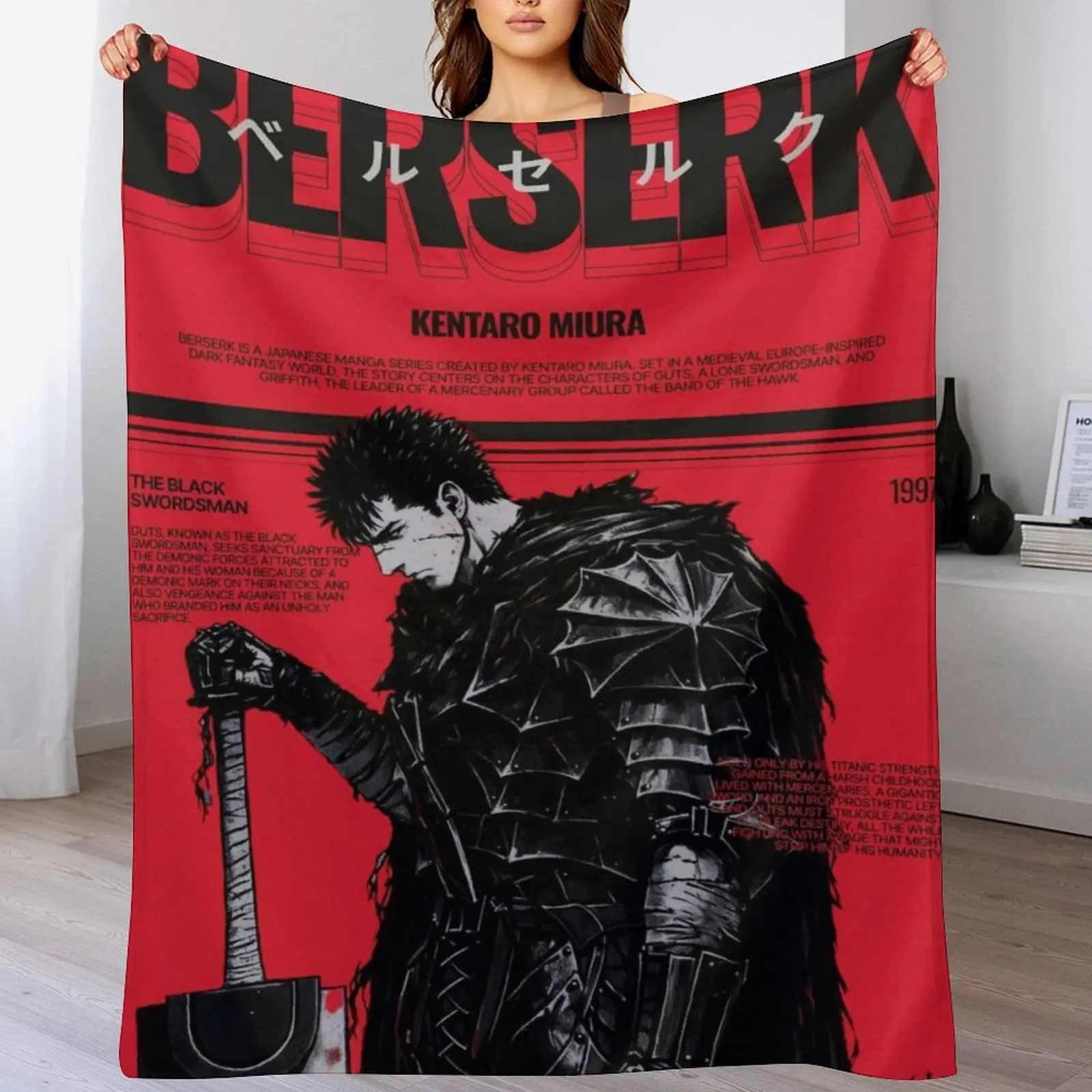 Berserk Guts Throw Blanket Anime Flannel Blanket Soft Cozy Blanket for Fans Bedroom Sofa Couch