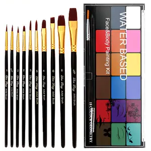 Non-toxic Washable 18 Colors Face Painting Kit for Adults with 10 Face Paint Brushes for Halloween Party Cosplay Body Makeup (Color 001)