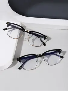 Unisex Business Style Metal Half Frame Square Glasses, Lightweight Durable Fashion Eyewear, Daily Wear Accessories for Students, Fashion Eyeglasses