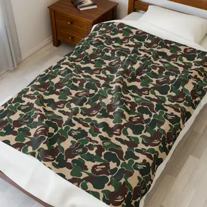 Bape Inspired Camo Pattern, Cozy Fall Winter Bedding - Velveteen Plush Blanket