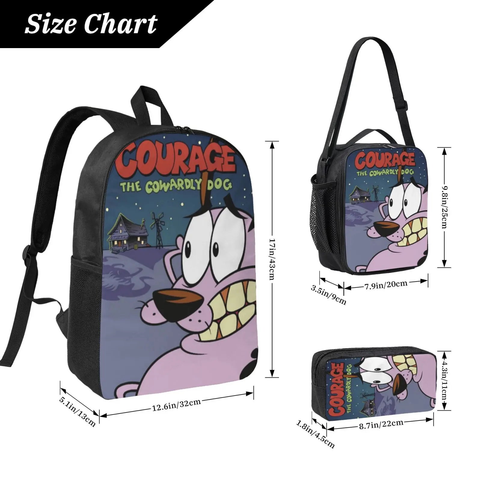 Courage The Cowardly Dog Backpack 3 Pack Backpack Lunch Box and