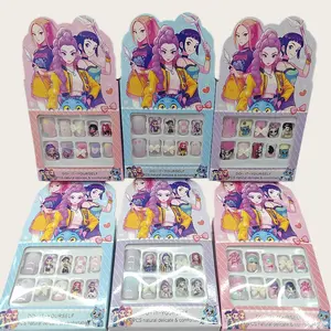 children s kpop cartoon nail stickers 12 pieces box colorful artificial false nails cute little girls Kids Nails full coverage short long nail sets for nail art practice