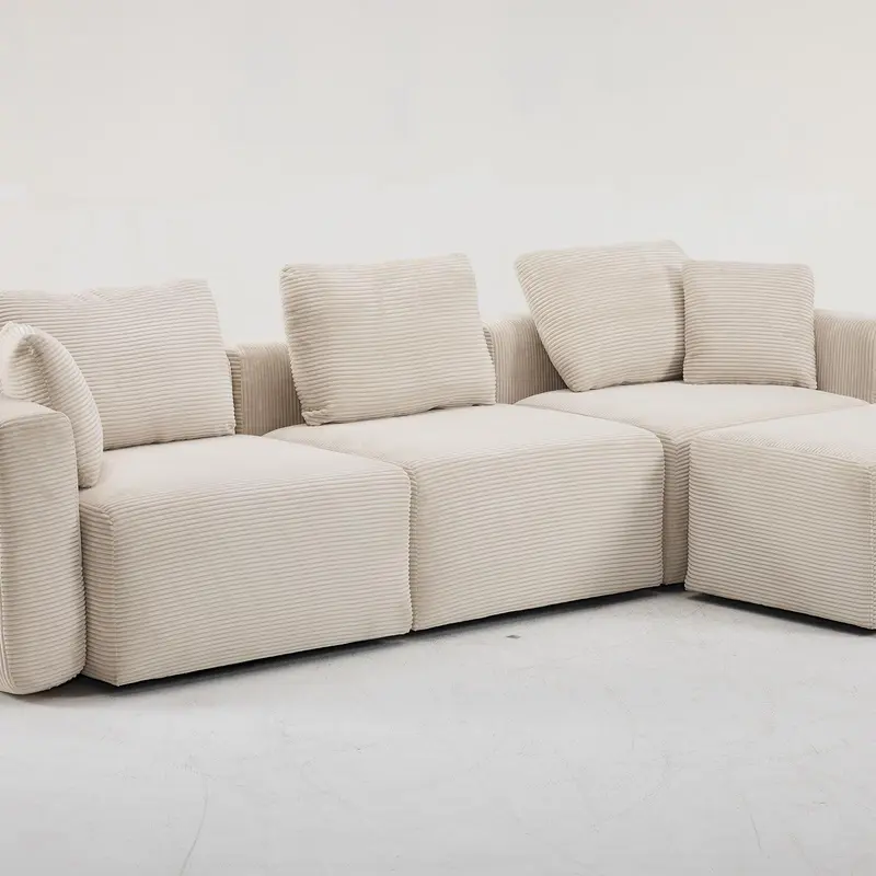 【Not a set】Karlhome Chenille Deep Seat Loveseat Sofa - 141in & 111in Creamy Cloud Design, 1000lb Capacity, Vacuum-Clear Legs, Cotton, Sturdy, Deep U-Shape Smart Floor Space Use, Living Room Decor, Apartment Furniture