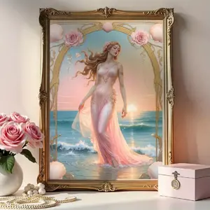 1 Piece Aphrodite Greek Goddess of Love and Beauty Poster - Vintage Matte Art Print, Floral Prints, Ocean Inspired Design, Suitable for Home, Wedding Decoration - Mythical Wall Decoration Gift (Unframed Canvas Painting)