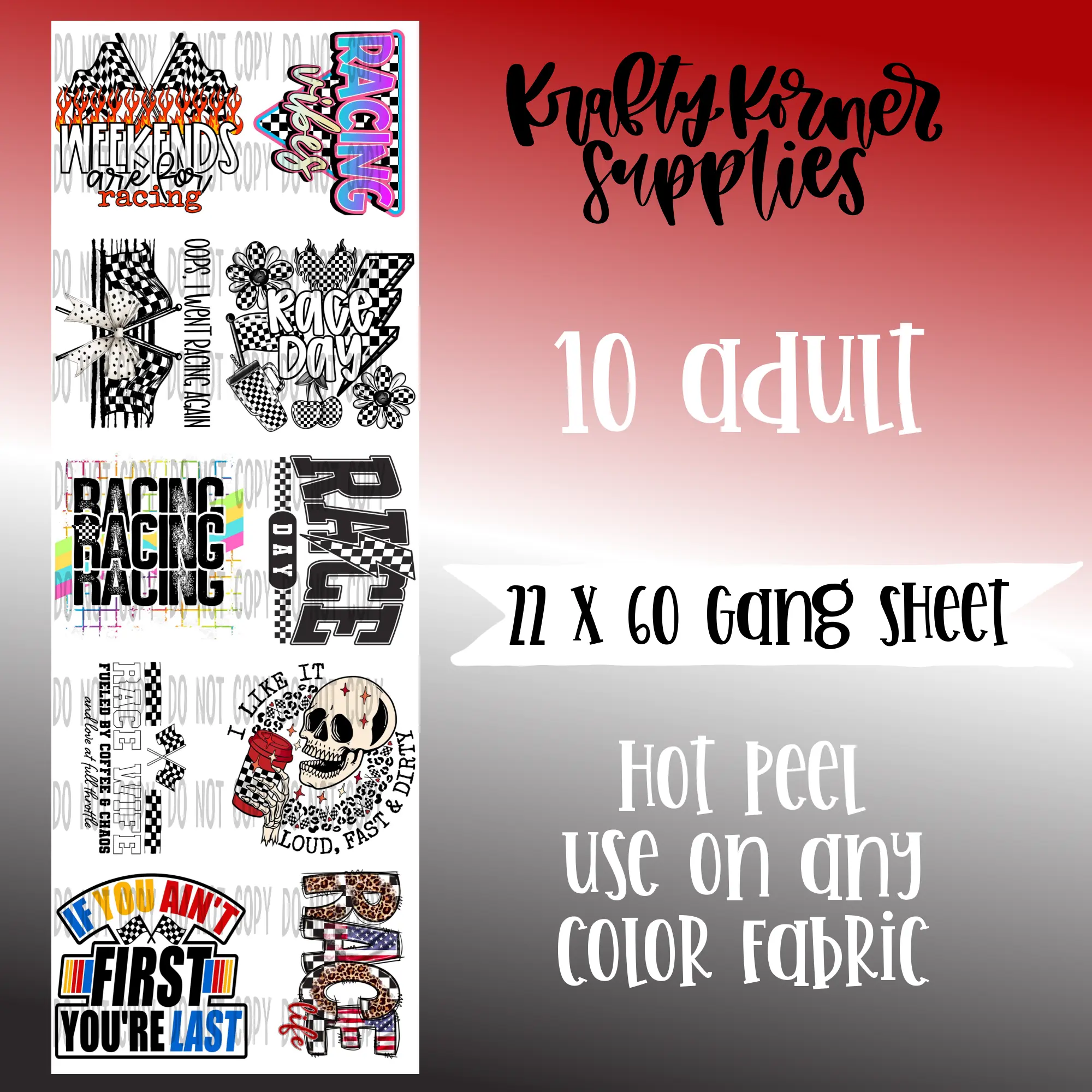 Racing DTF Transfer Gang Sheet, 22 x 60