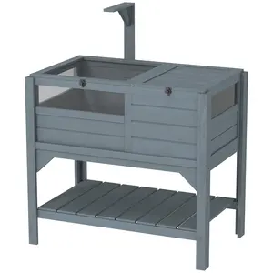 Gray Reptile Tortoise Habitat Terrarium with Shelf Storage and Weather Protection - Indoor Pet Supply Accessory for Living Room, Reptile Room