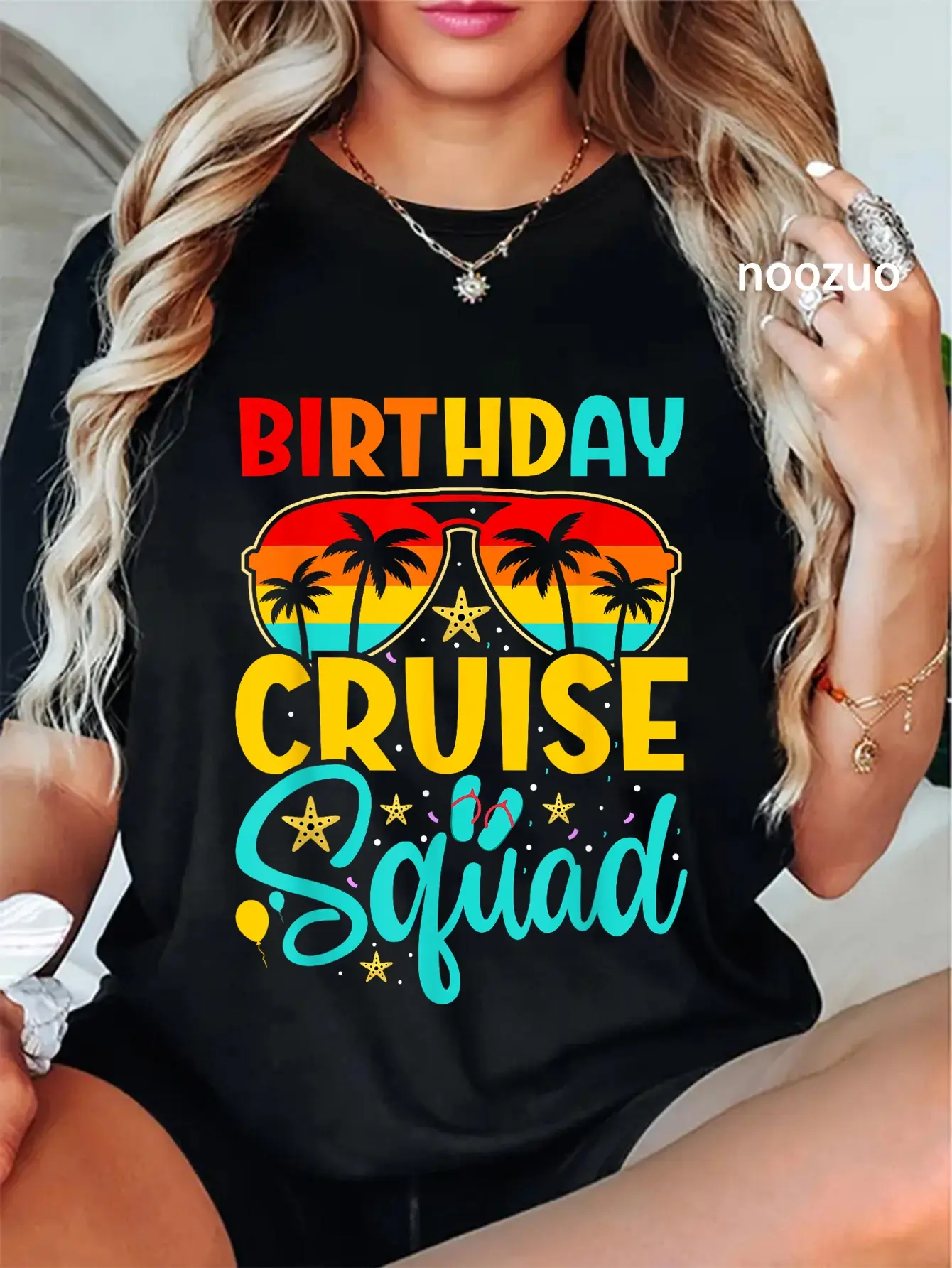 Women's Casual Fit Crew Neck Tee, Cute Distressed Print with Short Sleeves, Playful Everyday Style for All Seasons, Crew Style, Cotton
