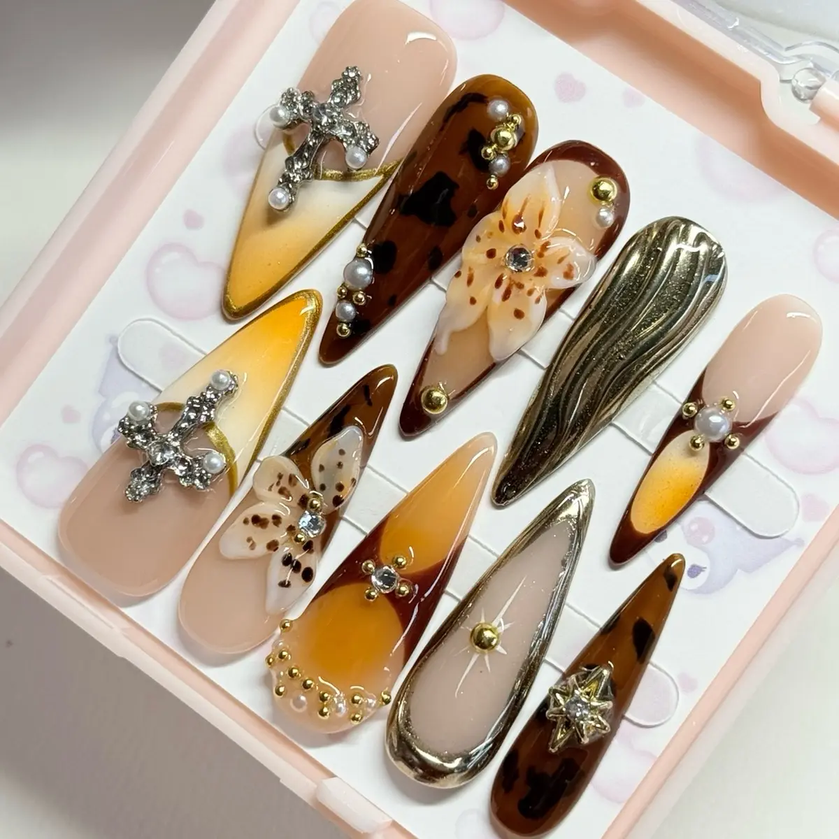 Nailennium MOCHA LATTE Premium Handmade Press On Nails | 10pcs Press On Nails | Long nails | Almond nails | Short nails | Stiletto nails | Ballerina nails | Square nails | Coffin nails | Acrylic nails I Cute | Glossy nail art nail stick reusable press pre