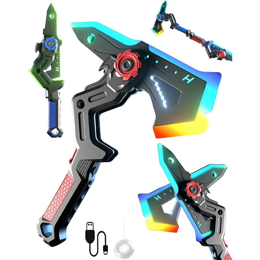 Transformable Toy Sword Axe, Cool Electric Glowing Weapon with Sound Light Spray, Rechargeable Kids Interactive Battle Toy Gift
