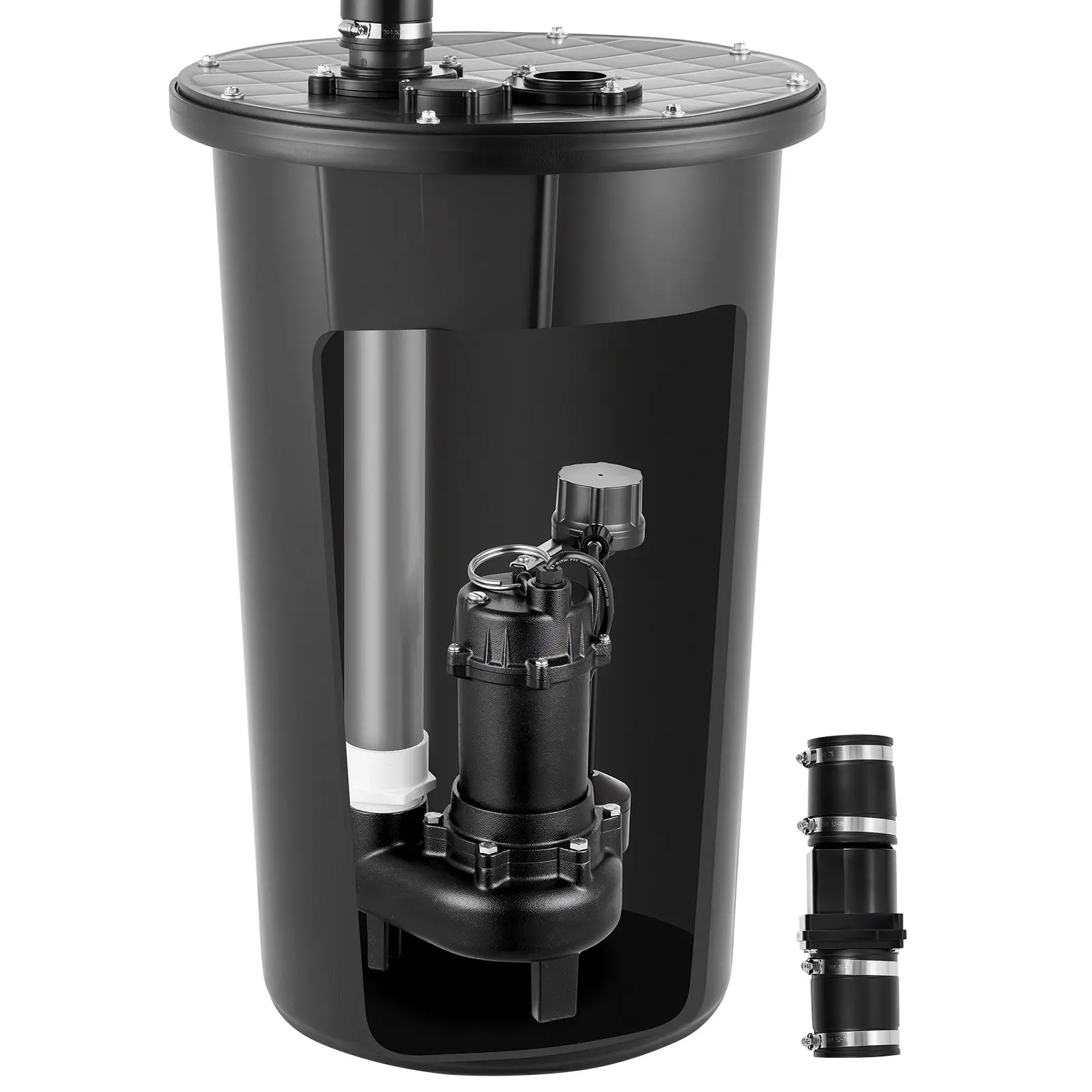 VEVOR Sewage Pump System, 1/2 HP, 4800 GPH Cast Iron Sewage Pump with Basin Kit, 120 Volt Automatic Outdoor Water/Seepage Collection and Removal System with Vertical Float Switch, 2 Discharge, Black