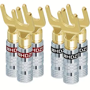 Silver Y-shaped banana plug, 24K copper plated, speaker plug with double screw connector for speaker cable, home theater, audio/video receivers and sound systems, speaker connector, banana plug speaker connector,