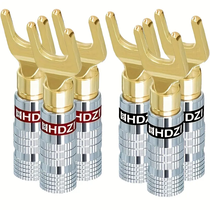 Silver Y-shaped banana plug, 24K copper plated, speaker plug with double screw connector for speaker cable, home theater, audio/video receivers and sound systems, speaker connector, banana plug speaker connector,