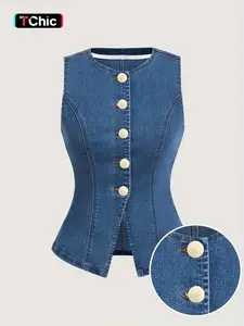 Elegant Lightweight Slim Fit Sleeveless Women's Denim High Stretch Jean Jacket, Stylish Casual Wear for All Seasons