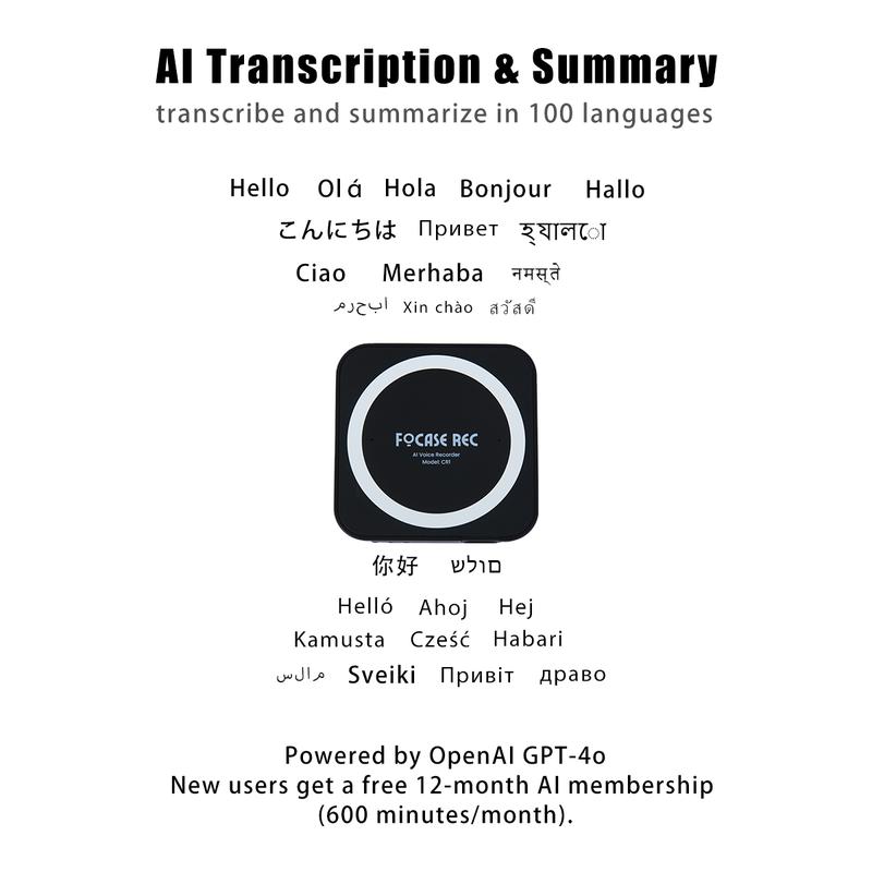 AI Digital Voice Recorder with Transcription & Summary,Perfect for Bussiness Profession, Couple, 64GB, Supports 100 Languages, Call Recording, App Control, Secure, Magnetic Design (Black) recorder AI Voice